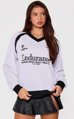 PrettyLittleThing T-Shirts*Logo Contrast Piping Collared Long Sleeve Jersey
