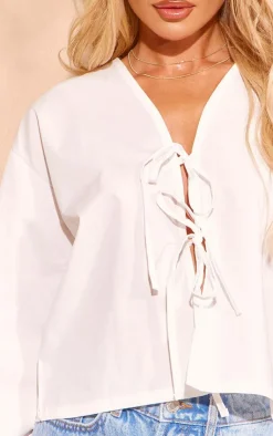 PrettyLittleThing Shirts*Long Frill Sleeve Tie Blouse