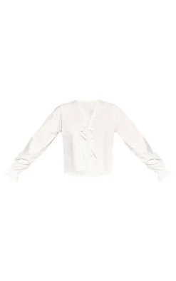 PrettyLittleThing Shirts*Long Frill Sleeve Tie Blouse