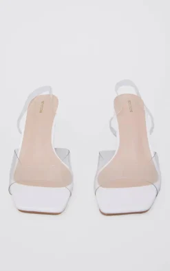 PrettyLittleThing Mules*Low Cake Stand Square Toe Clear Strap Slingback Heeled Sandals