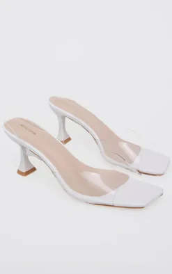 PrettyLittleThing Mules*Low Cake Stand Square Toe Clear Strap Slingback Heeled Sandals