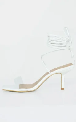 PrettyLittleThing Low Heels*Low Heel Clear Strap Ankle Tie Sandal