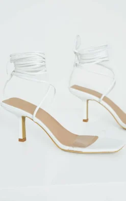 PrettyLittleThing Low Heels*Low Heel Clear Strap Ankle Tie Sandal