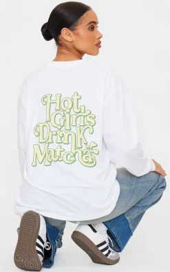PrettyLittleThing T-Shirts*Matcha Graphic Oversized Long Sleeve T Shirt