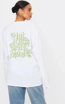 PrettyLittleThing T-Shirts*Matcha Graphic Oversized Long Sleeve T Shirt
