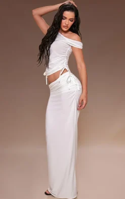 Hot PrettyLittleThing Matte Touch One Shoulder Ruched Tie Top White