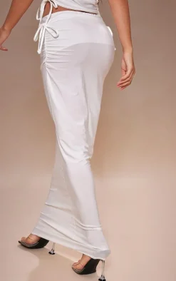 Online PrettyLittleThing Matte Touch Ruched Tie Maxi Skirt White