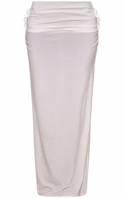 Online PrettyLittleThing Matte Touch Ruched Tie Maxi Skirt White