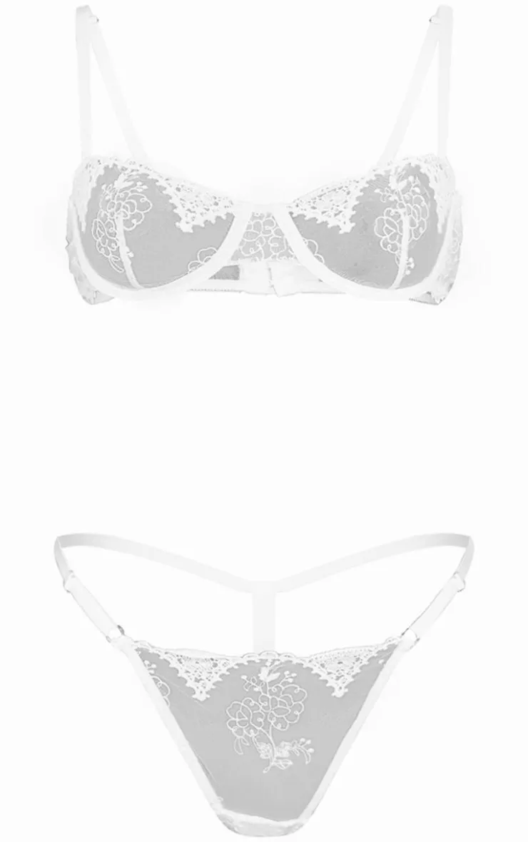 Mesh Embroidered G String Lingerie Set-PrettyLittleThing Online