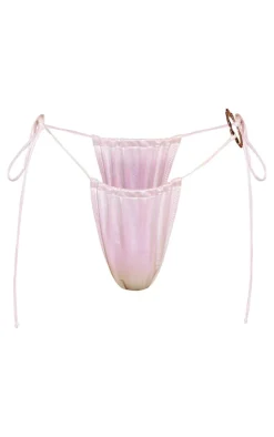 White Metallic Tie Side Bikini Bottoms