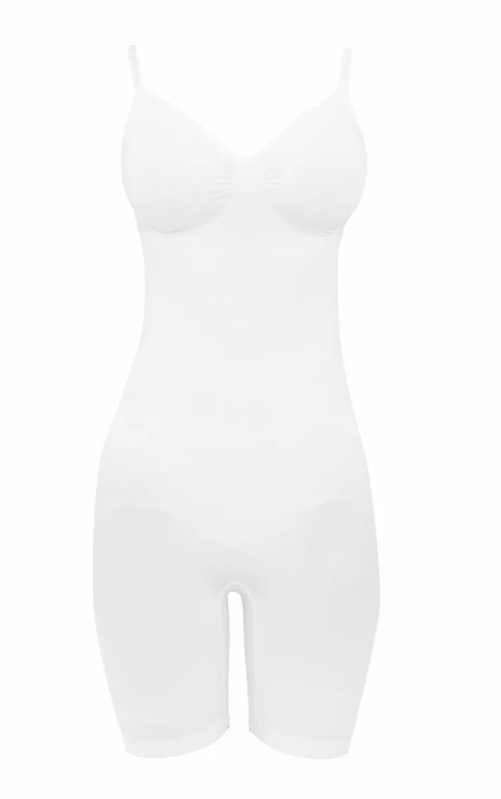 White Mid Thigh Shapewear Bodysuit