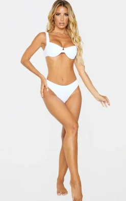 White Mini Crinkle Underwired Square Neck Bikini Top