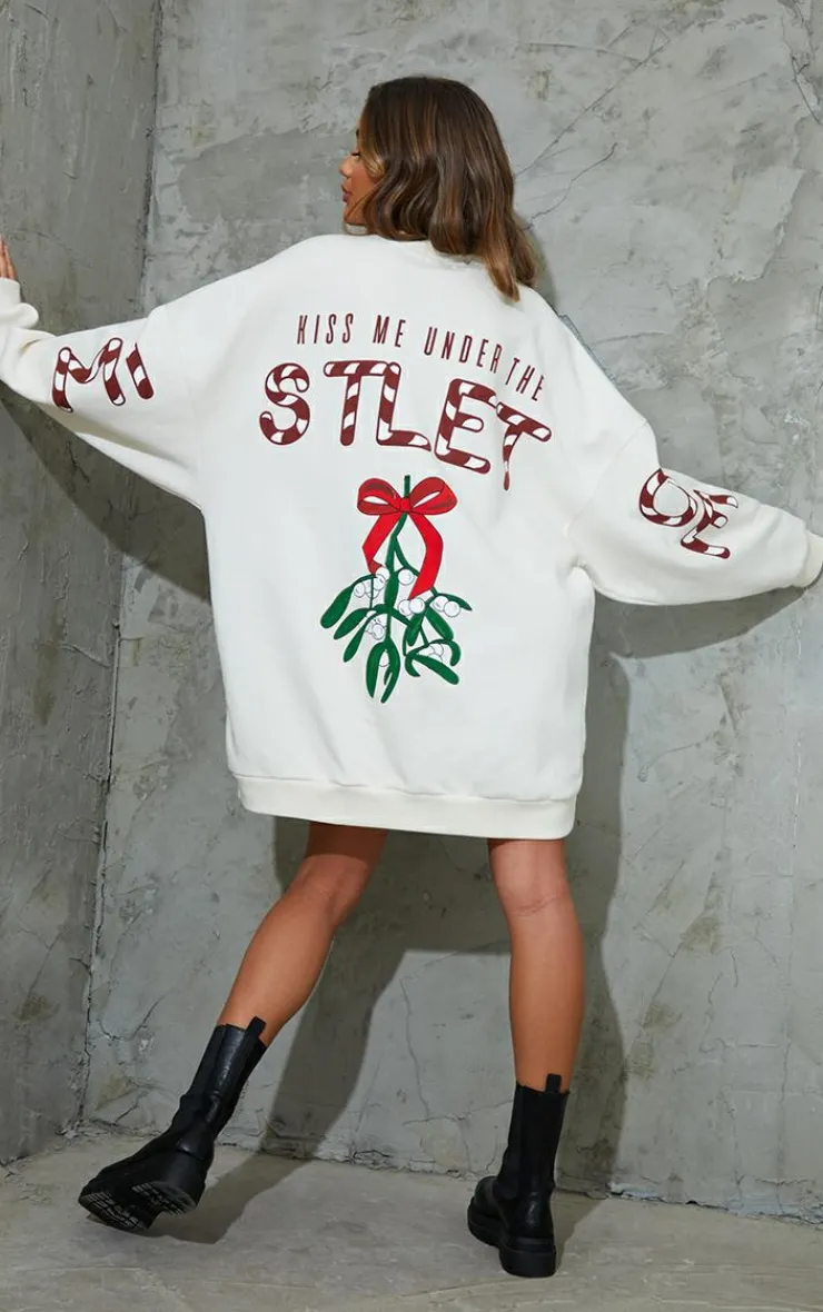 PrettyLittleThing Sweater Dresses*Mistletoe Printed Graphic Oversized Sweatshirt Dress