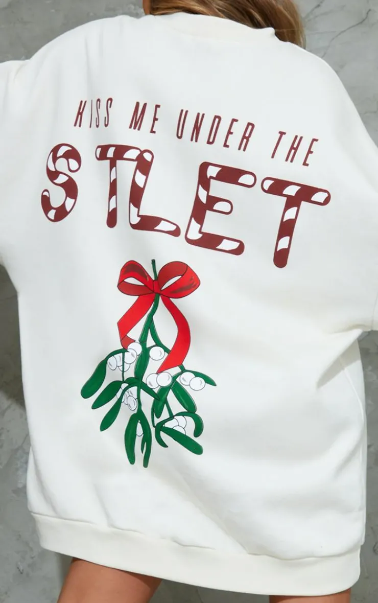 PrettyLittleThing Sweater Dresses*Mistletoe Printed Graphic Oversized Sweatshirt Dress