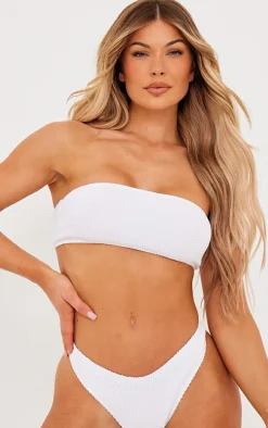 White Mix & Match Crinkle Bandeau Bikini Top