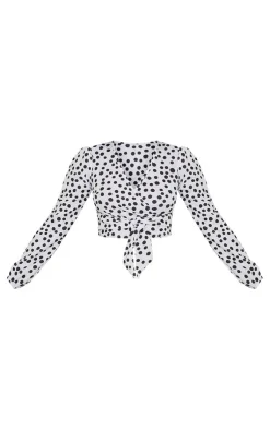 Mixed Polka Print Wrap Crop Top-PrettyLittleThing