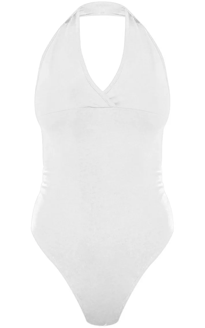 White Modal Cotton Halter Bodysuit