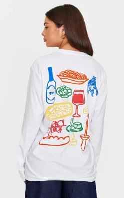 PrettyLittleThing T-Shirts*Multi Food And Wine Graphic Oversized Long Sleeve T Shirt