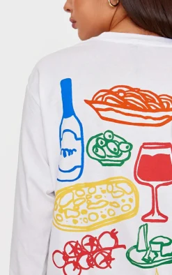 PrettyLittleThing T-Shirts*Multi Food And Wine Graphic Oversized Long Sleeve T Shirt
