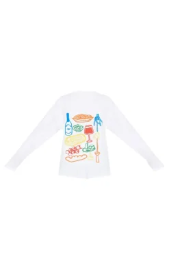 PrettyLittleThing T-Shirts*Multi Food And Wine Graphic Oversized Long Sleeve T Shirt