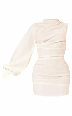One Sleeve Ruched Woven Bodycon Dress-PrettyLittleThing Online