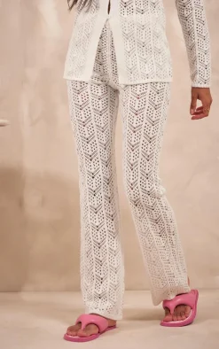 Online PrettyLittleThing Open Crochet Knit Pants White