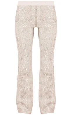 Online PrettyLittleThing Open Crochet Knit Pants White