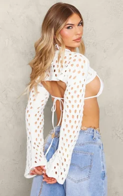 PrettyLittleThing Knitted Tops*Open Knit Flare Sleeves Knitted Top