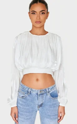 PrettyLittleThing Blouses*Organza Pleated Long Sleeve Blouse