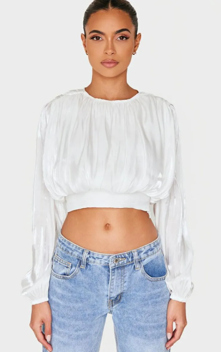 PrettyLittleThing Blouses*Organza Pleated Long Sleeve Blouse