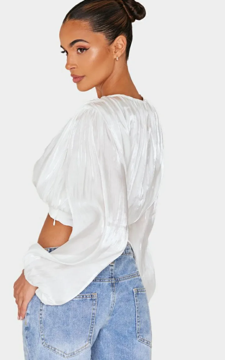 PrettyLittleThing Blouses*Organza Pleated Long Sleeve Blouse