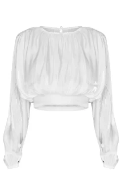 PrettyLittleThing Blouses*Organza Pleated Long Sleeve Blouse