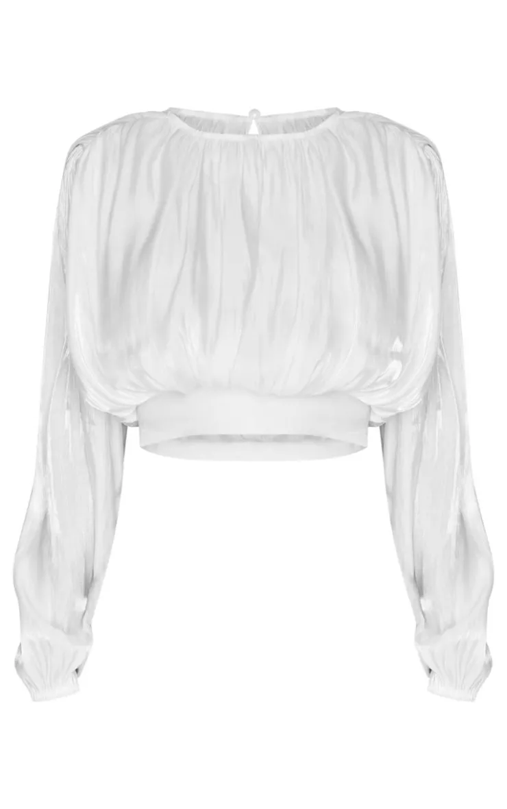 PrettyLittleThing Blouses*Organza Pleated Long Sleeve Blouse