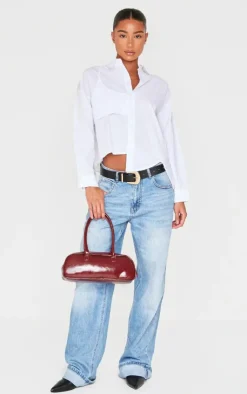 PrettyLittleThing Shirts*Oversized Asymmetric Strap Detail Shirt