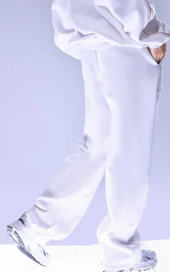 White Oversized Contrast Piping Straight Leg Sweatpants