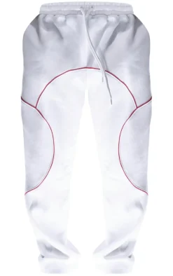 White Oversized Contrast Piping Straight Leg Sweatpants