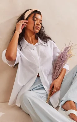 PrettyLittleThing Shirts*Oversized Linen Feel Short Sleeve Shirt