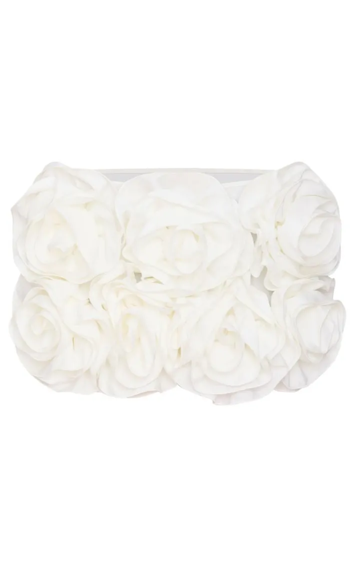 White Oversized Rose Detail Mini Skirt