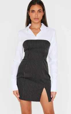 Pinstripe Detail Shirt Dress-PrettyLittleThing Hot