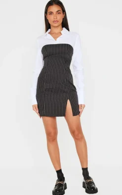 Pinstripe Detail Shirt Dress-PrettyLittleThing Hot