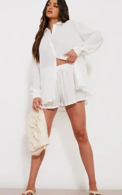 Online PrettyLittleThing Plisse High Waisted Shorts White