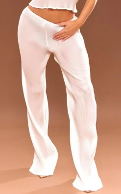 Sale PrettyLittleThing Plisse Woven Wide Leg Pants White
