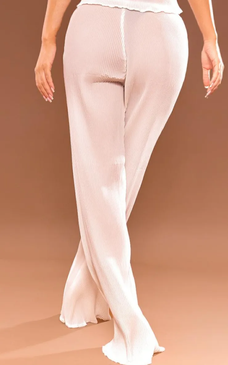 Sale PrettyLittleThing Plisse Woven Wide Leg Pants White