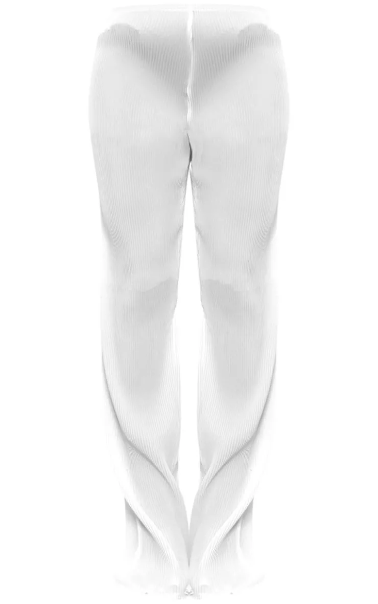 Sale PrettyLittleThing Plisse Woven Wide Leg Pants White