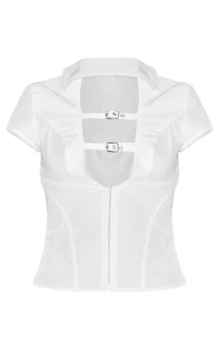 Plunge Buckle Detail Corset Shirt-PrettyLittleThing Online