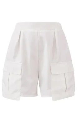White Pocket Detail Cargo Shorts