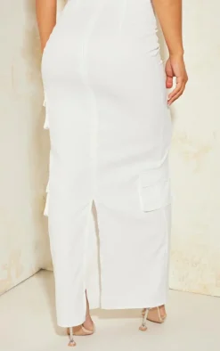 Online PrettyLittleThing Pocket Detail Cargo Maxi Skirt White