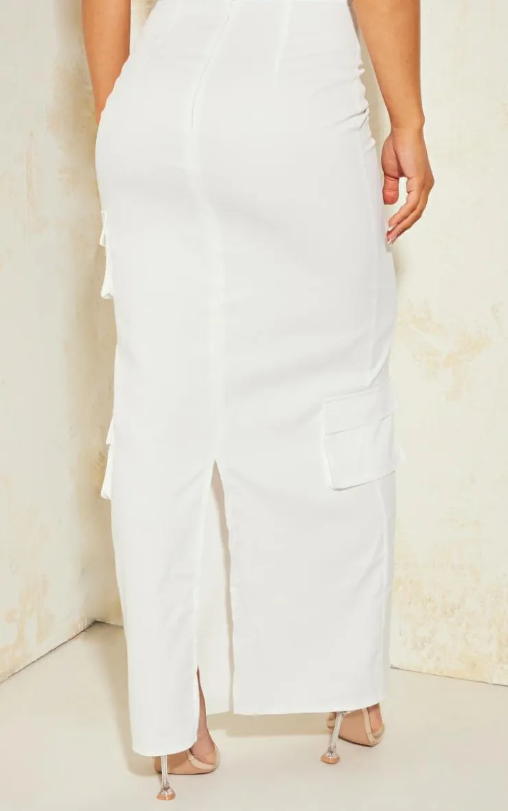 Online PrettyLittleThing Pocket Detail Cargo Maxi Skirt White