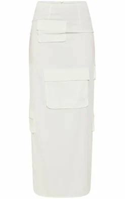 Online PrettyLittleThing Pocket Detail Cargo Maxi Skirt White