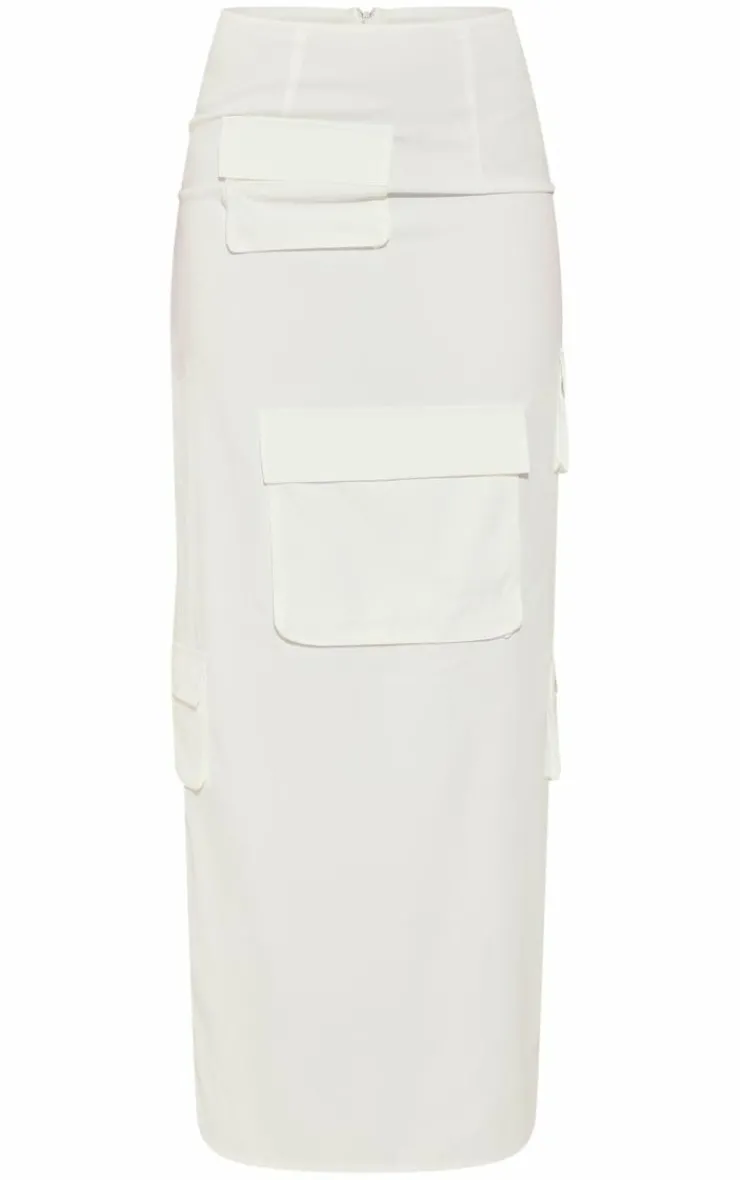 Online PrettyLittleThing Pocket Detail Cargo Maxi Skirt White